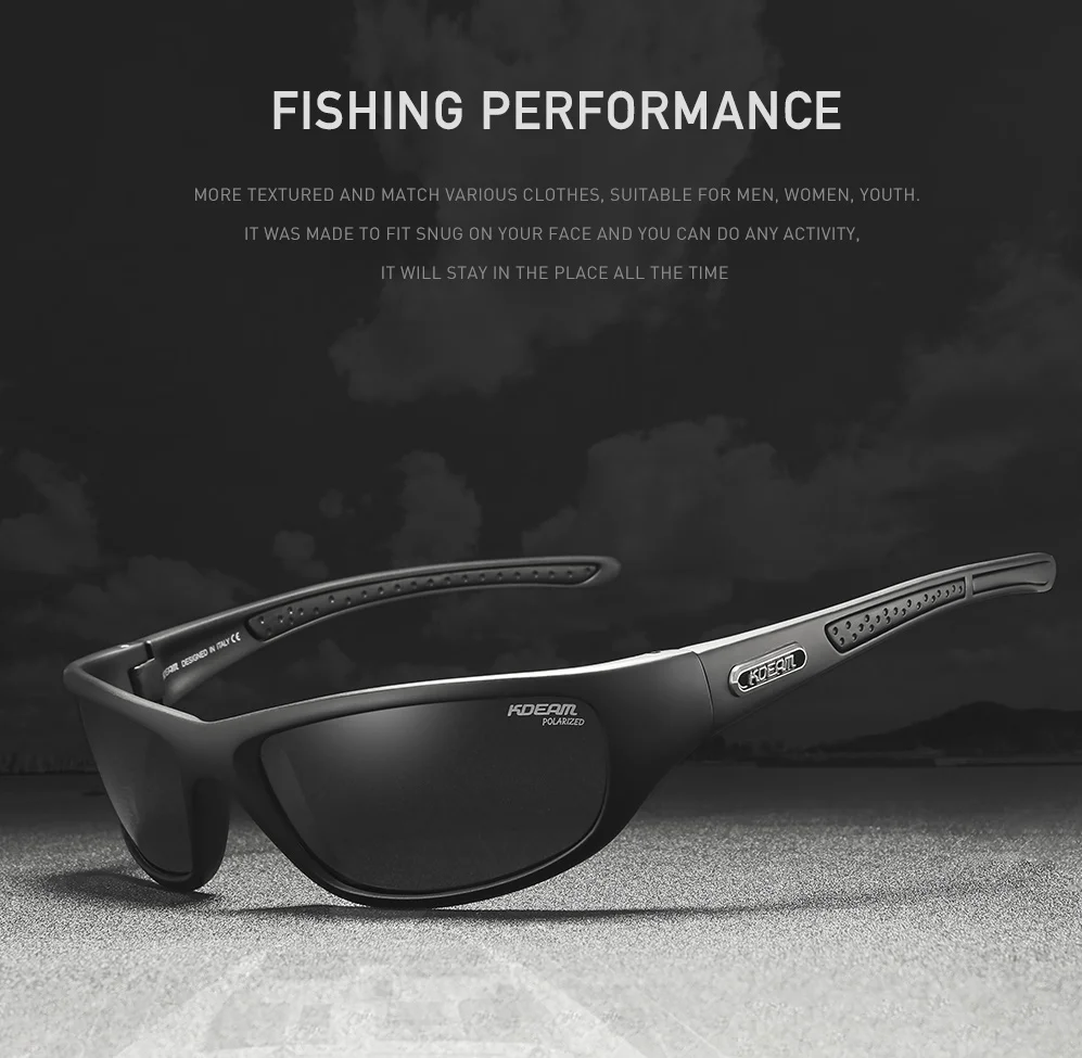 Kdeam fishing performance herren sonnenbrille polarisiert tr90 material markenlogo fahrrad brille mit reiß verschluss koffer kd0701 – Detail 1