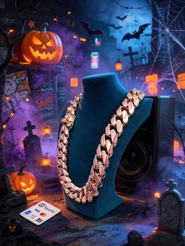 20Mm gold-plated rose gold plain Cuban necklace, thick chain body, low-key dark boys' accessories for Halloween