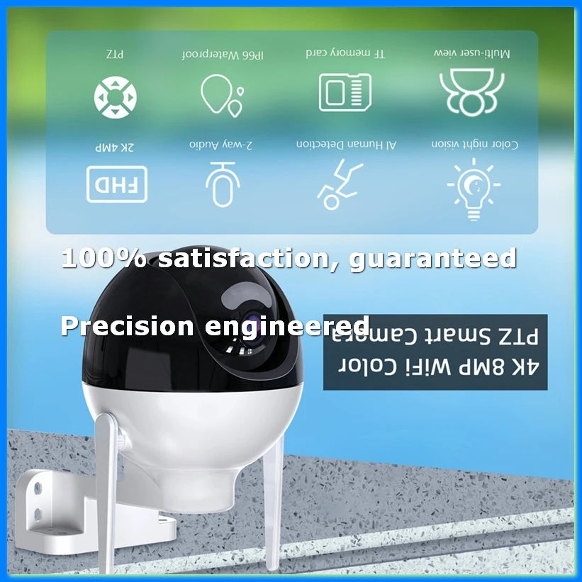 

4K 4MP PTZ Auto Tracking IP Icsee WiFi Camera Color Home Security Audio Outdoor Video Surveillance EU Plug-A09I