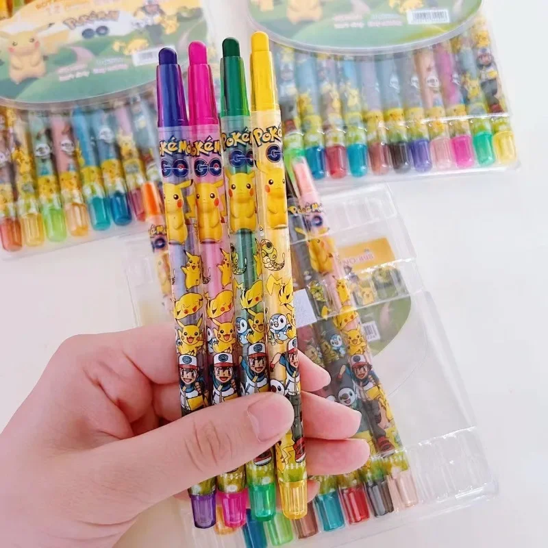 Cartoon Pikachu 12 Color Paint Brush Student Drawing School Supplies Stationery Kids Gift Crayon Anime Birthday Gifts