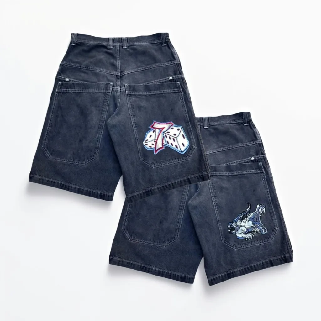 

Уличная одежда с рисунком скелета в стиле ретро, брюки Y2K, мужские мешковатые джинсовые шорты для спортзала, Harajuku, готический хип-хоп, мужские баскетбольные шорты