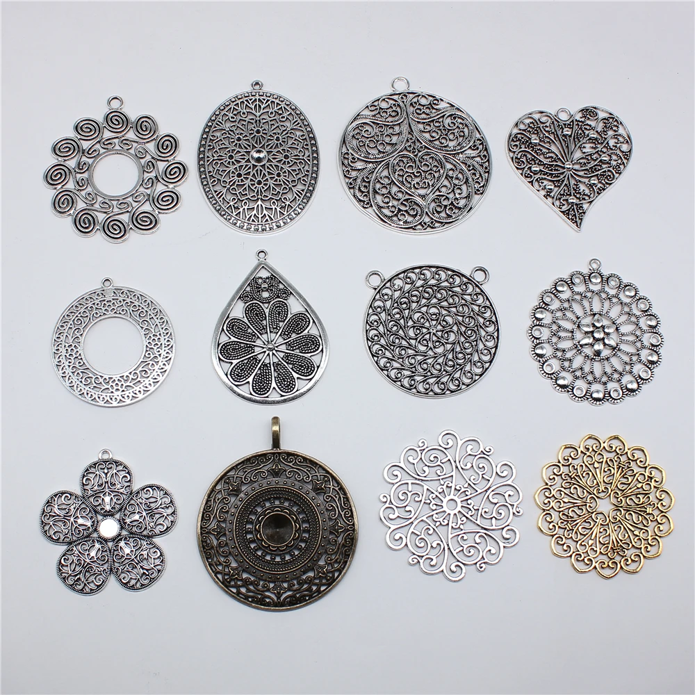 2pcs Big Size Round Hollow Flower Charms Pendant For Jewelry Making Necklace Earring Making