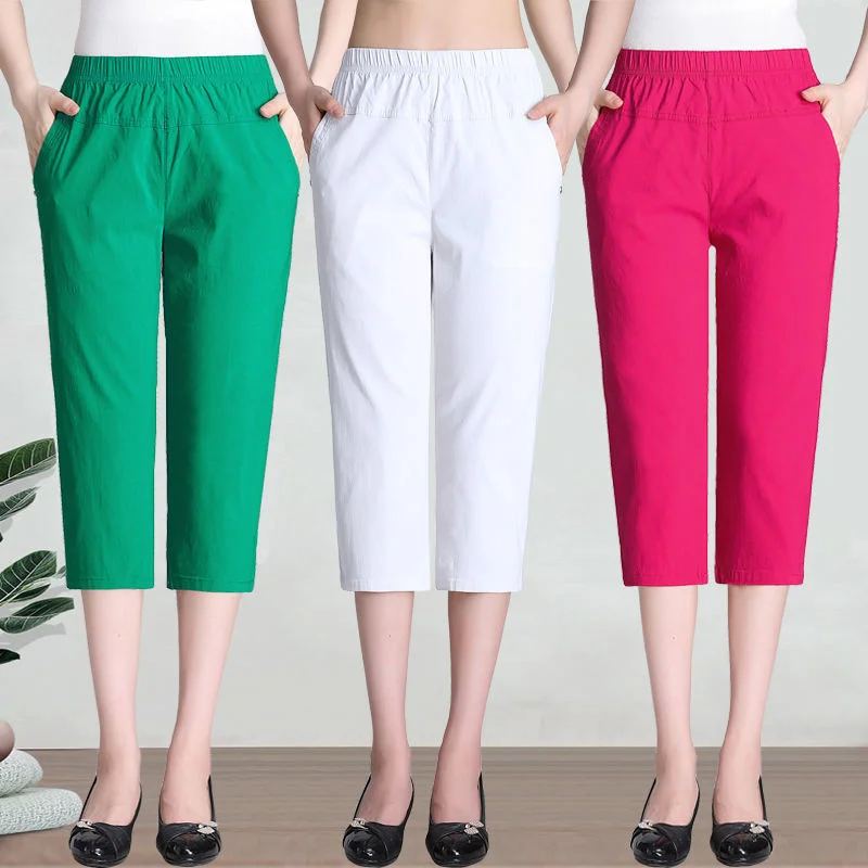 

Women Summer Pants Capris 2024 Korean Fashion Casual High Waist Short Trousers Loose All-match Calf-length Harem Pants Pantalon