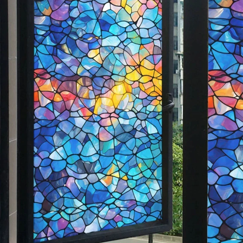 Retro Church Stained Glass Film Frosted Window Sticker Opaque Colorful Painting Art Privacy Stickers Bathroom Office Home Decor