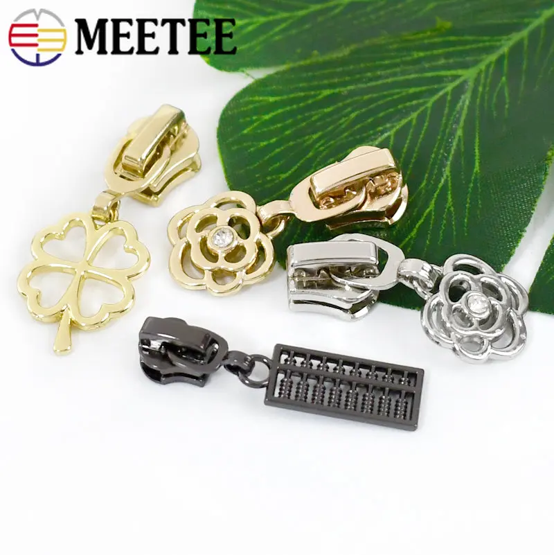 5 pezzi 3 # 5 # Cursore estrattore per cerniere in metallo Borsa Giacca Abbigliamento Decorativo Zip Pull Head Kit di riparazione fai da te
