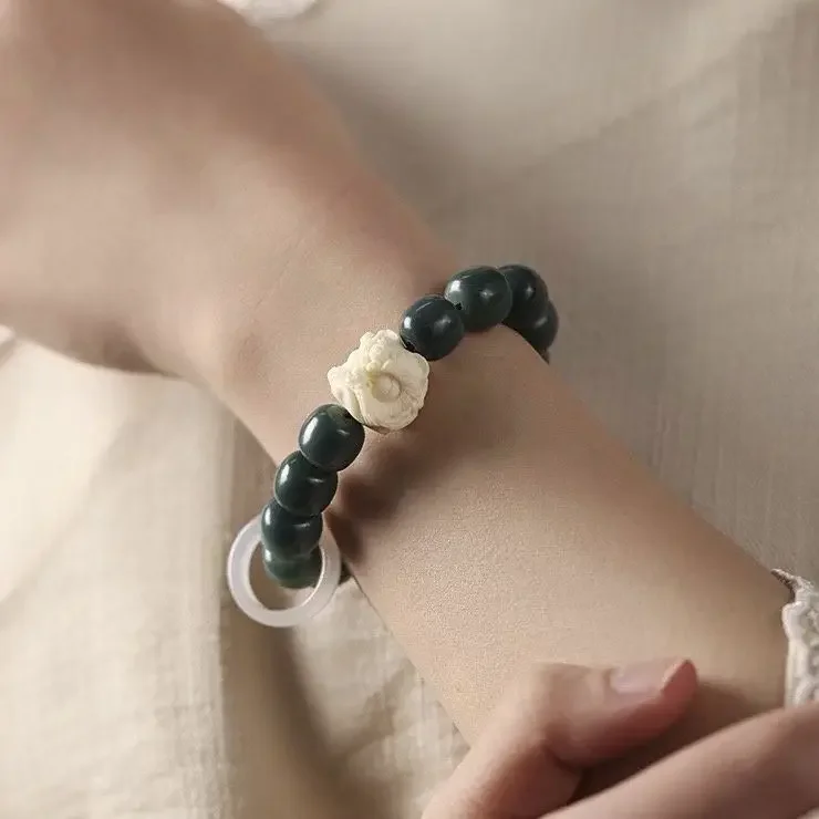 الجوز العاجي الطبيعي Xingshi التدرج بودي سوار الضوء الأخضر العائمة زهرة حلقة مرنة اكسسوارات سوار لعبة اليد #6