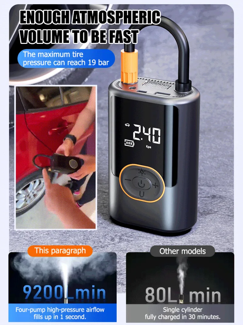 Car Wireless Portable Air Pump Smart Digital Tire Pressure Detection Lightweight Fast Charging Bike