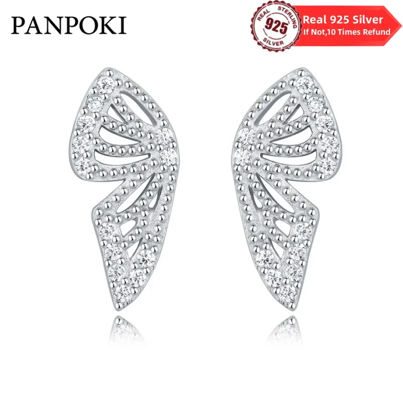 Sterling Silver 925 Zircon Butterfly Stud Earrings Luxury Silver Colour Women Girl Fashion Ear Studs Party Insect Jewelry Gifts