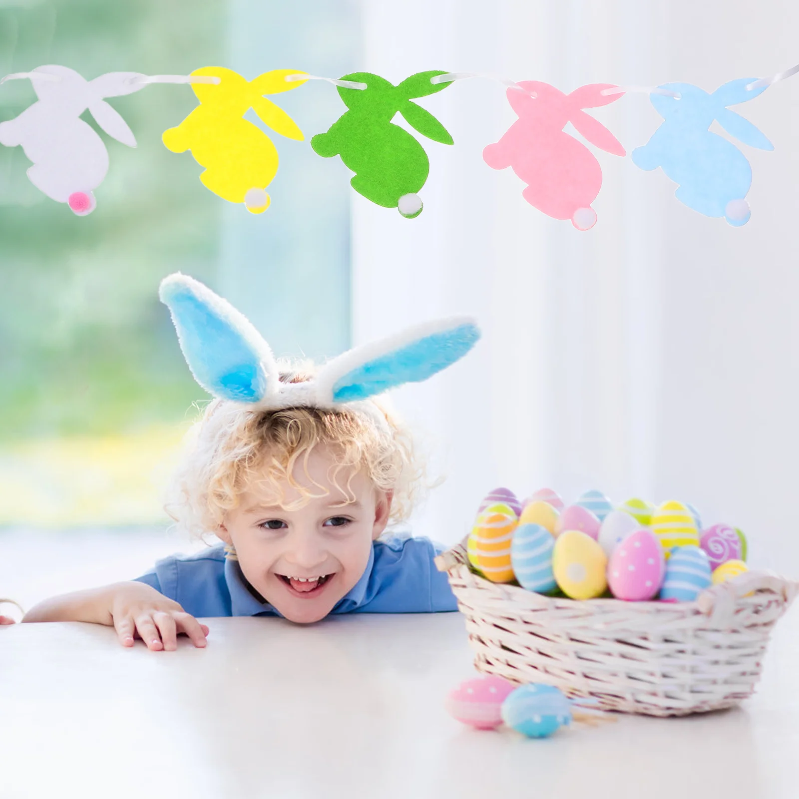 

3Pcs Felt Bunny Easter Banner Set DIY Party Background Decorations Easter Themed Parties Home Decor Backdrops Garland