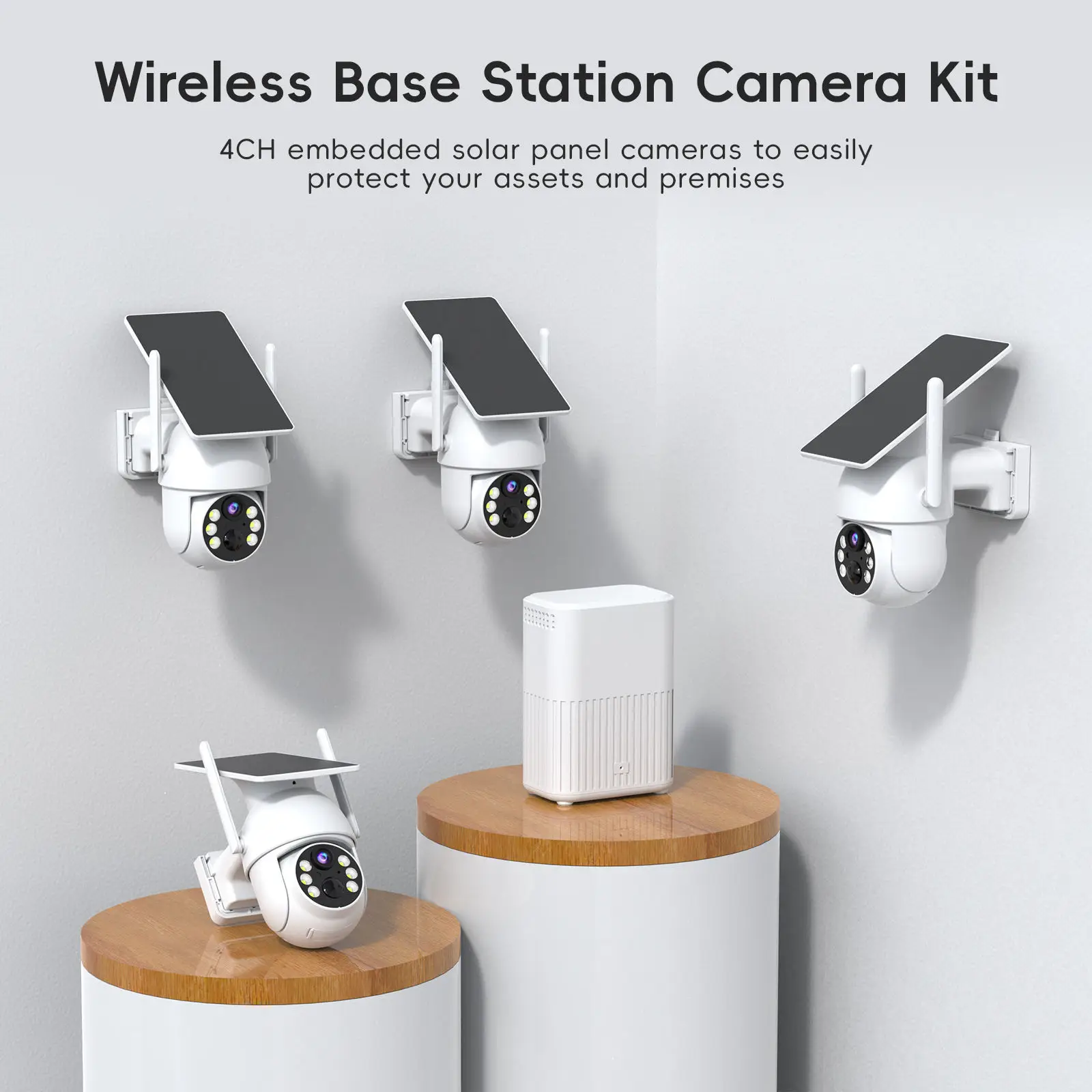 4CH Wireless Solar Security Camera System with Base Station for Outdoor Surveillance Pan Tilt 4MP FHD CCTV Camera Kit