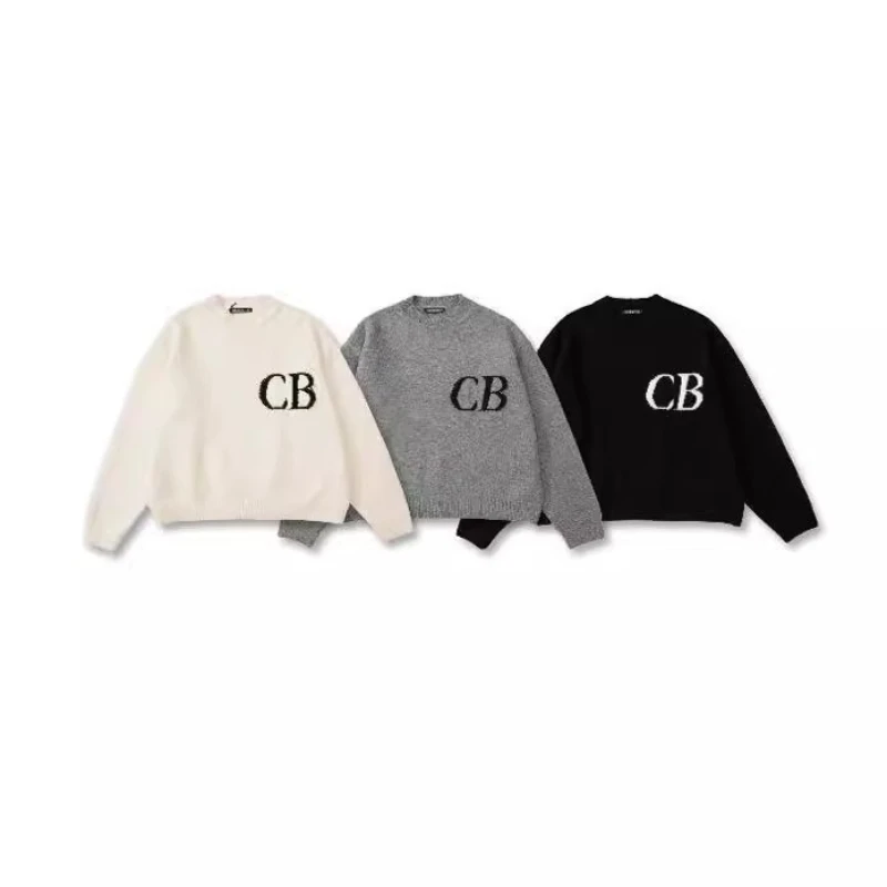 Top quality high street tide jacquard CB letters round neck loose sweater men and women casual knit sweater wool pants