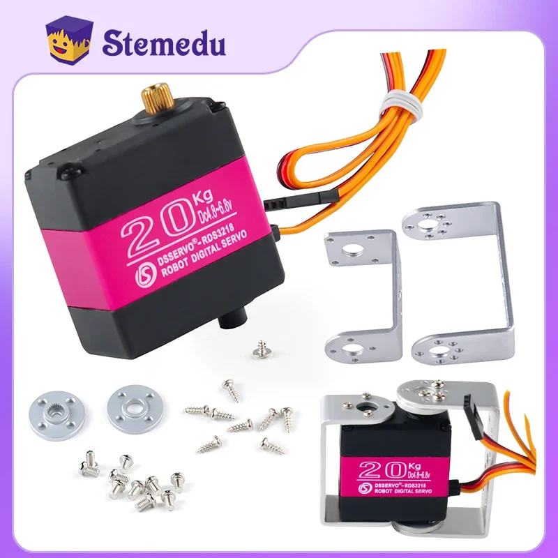 20KG Digital Servo Motor RDS3218 Robot Servos Dual Shaft U Bracket 25T Arm Horn Metal Gear Waterproof for Arduino RC Robotic Arm