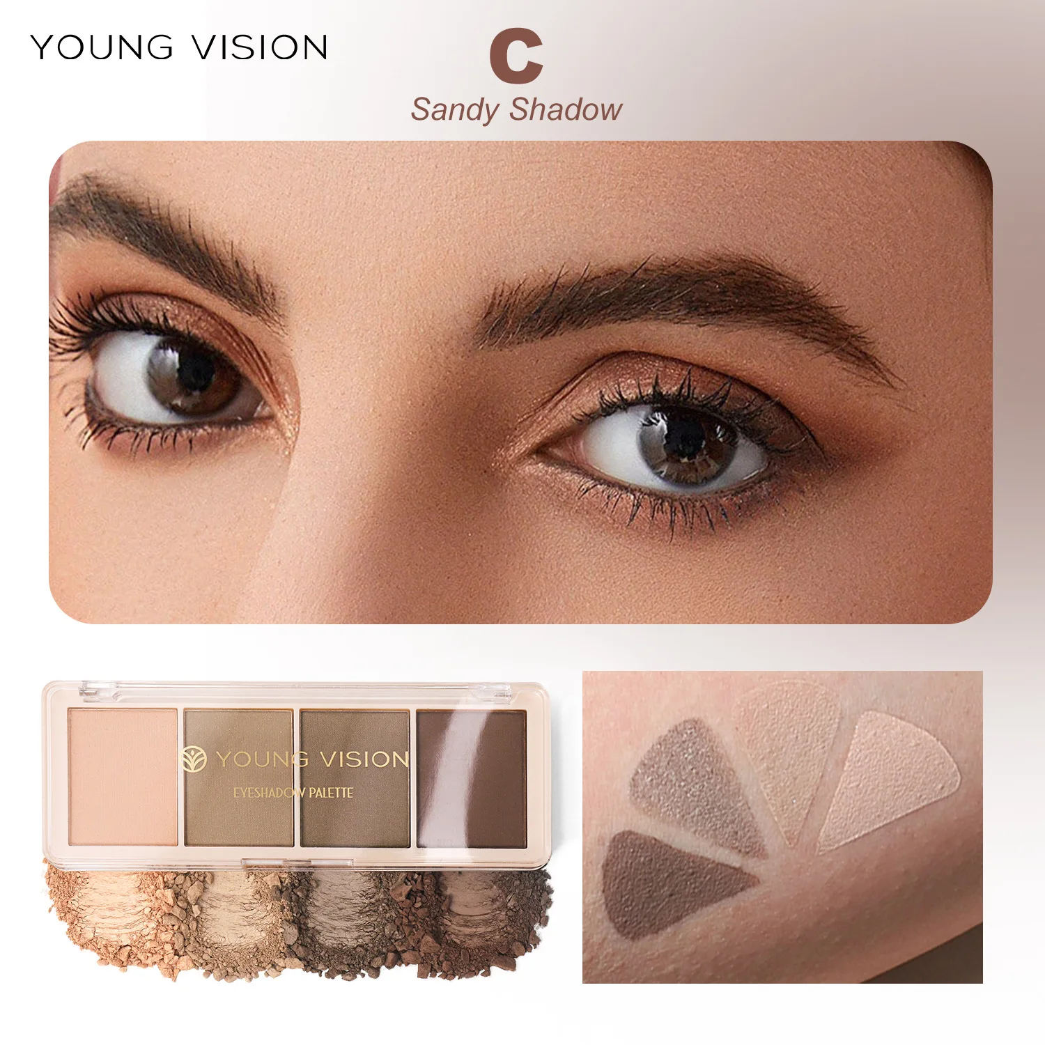 YOUNG VISION 4 Color Eyeshadow Palette Earth Tone Fine Shimmer Eyeshadow Repairing High-gloss Facial Makeup Palette