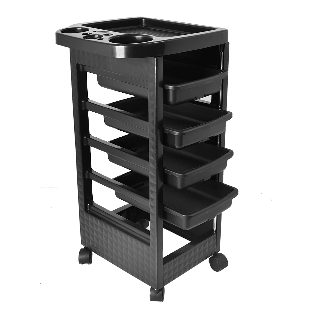 

High Quality Multilevel Black Beauty Salon Trolley With 5 Drawers