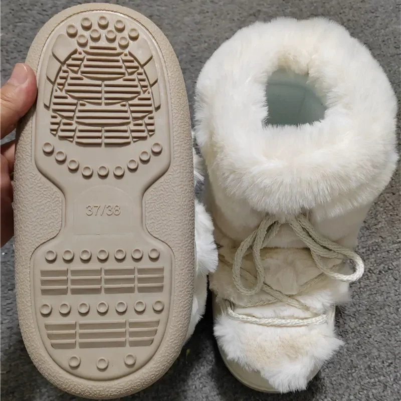 2024 Winter Boots Women Short Ankle Snow Boots Faux Rabbit Fur Boots Woman Casual Lace-up Platform Waterproof Cotton Ski Boots M