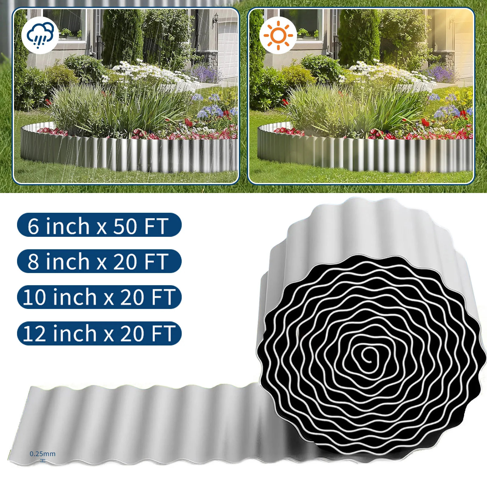 

Гибкий гофрированный металлический бордюр для сада, нержавеющий, из оцинкованной стали, декоративный ландшафтный разделитель для газона, клумб и дорожек