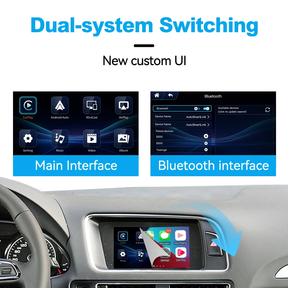 JoyeAuto Retrofit Module Wireless CarPlay Android Auto For Audi A4L A5 Q5 B8 2010–2016 Without MMI AirPlay Screen Mirror