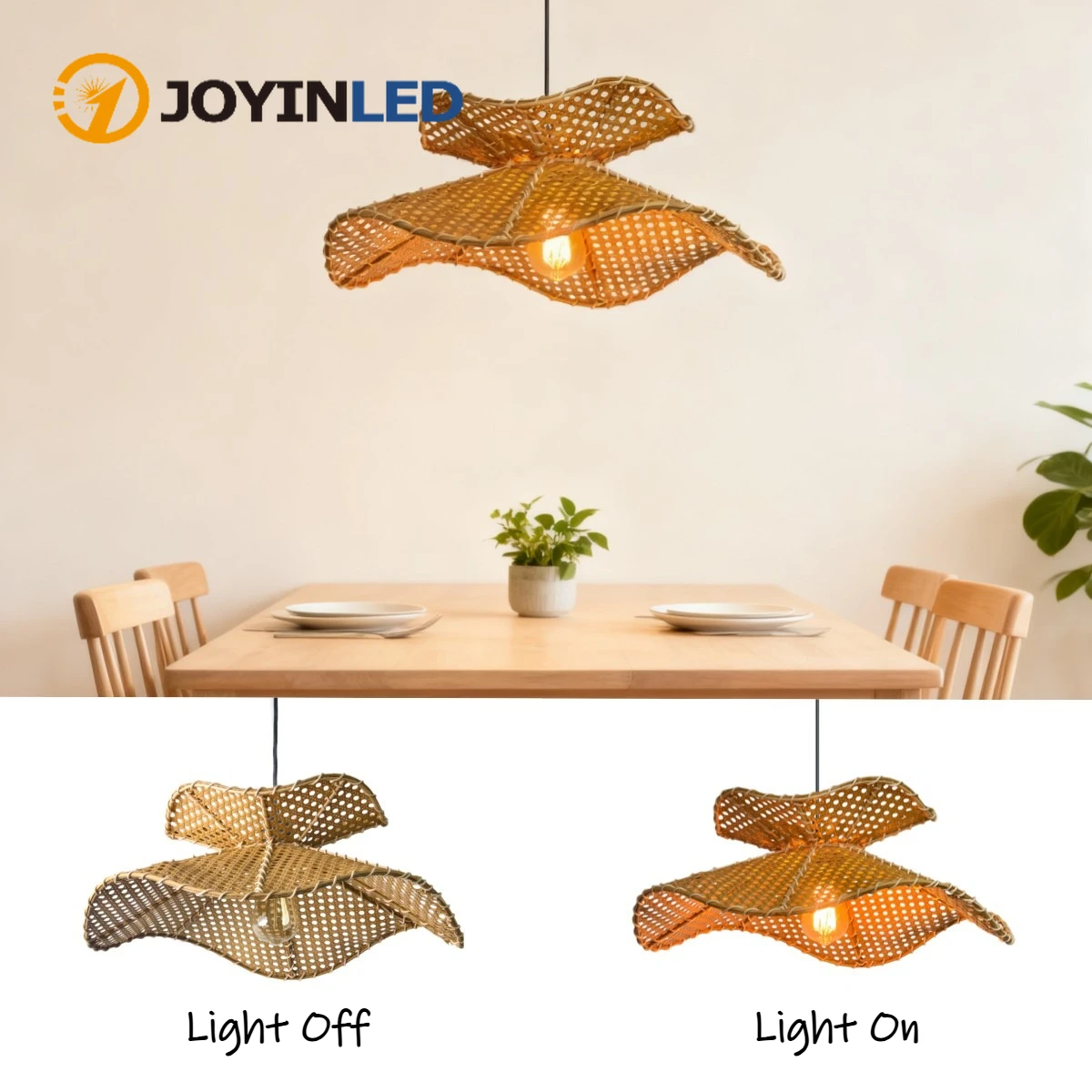 

JOYINLED 30/50cm Lotus Leaf Rattan Pendant Light, Hand-Woven Vintage Bamboo Chandelier E27 Lighting Fixture Ceiling Hanging Lamp