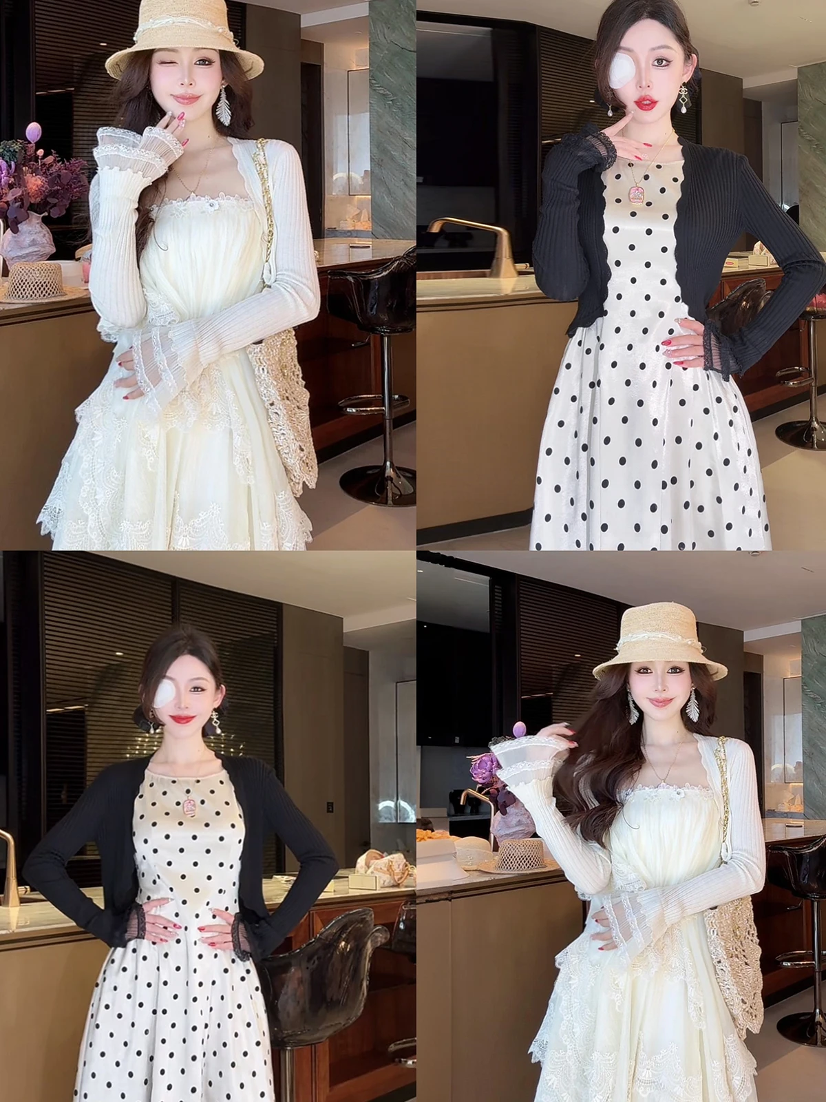 

XiaoXiao Yu Handmade Sewing Silk Wool Yarn Knitted Tight Fit Open Cardigan Sweet Sle Women's Faion Autumn Long Sve