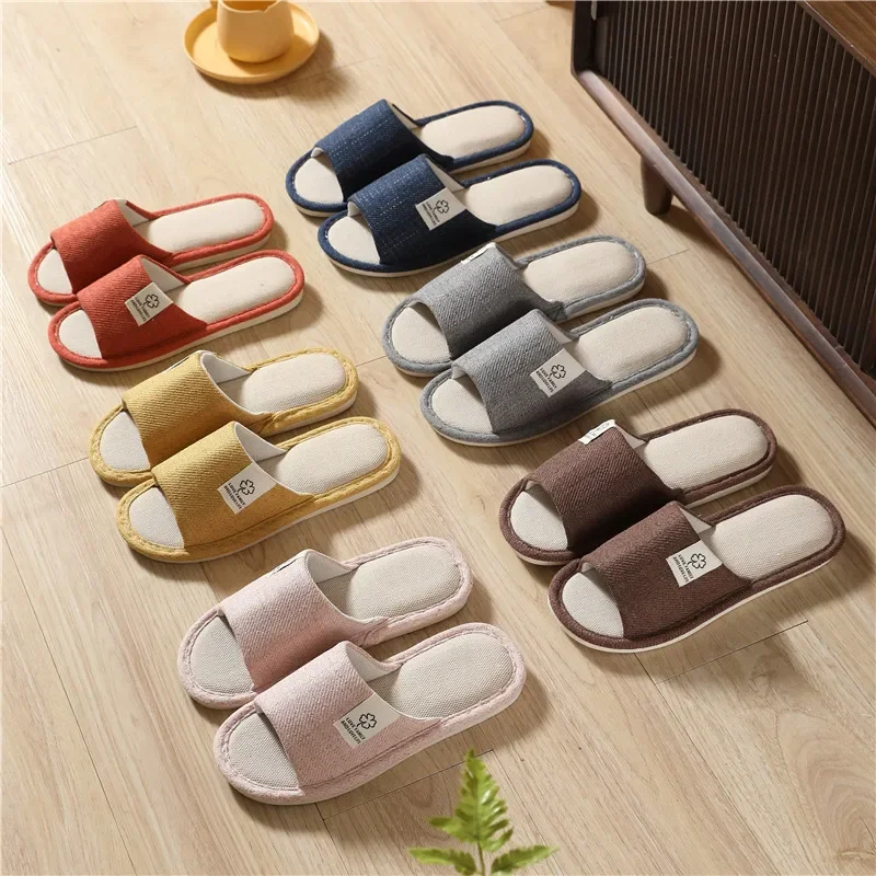 Women Indoor Slippers Corduroy Floor Flat Shoes Comfort Anti-slip Home Flax Linen Slipper Unisex Woman Men House Cotton Slides