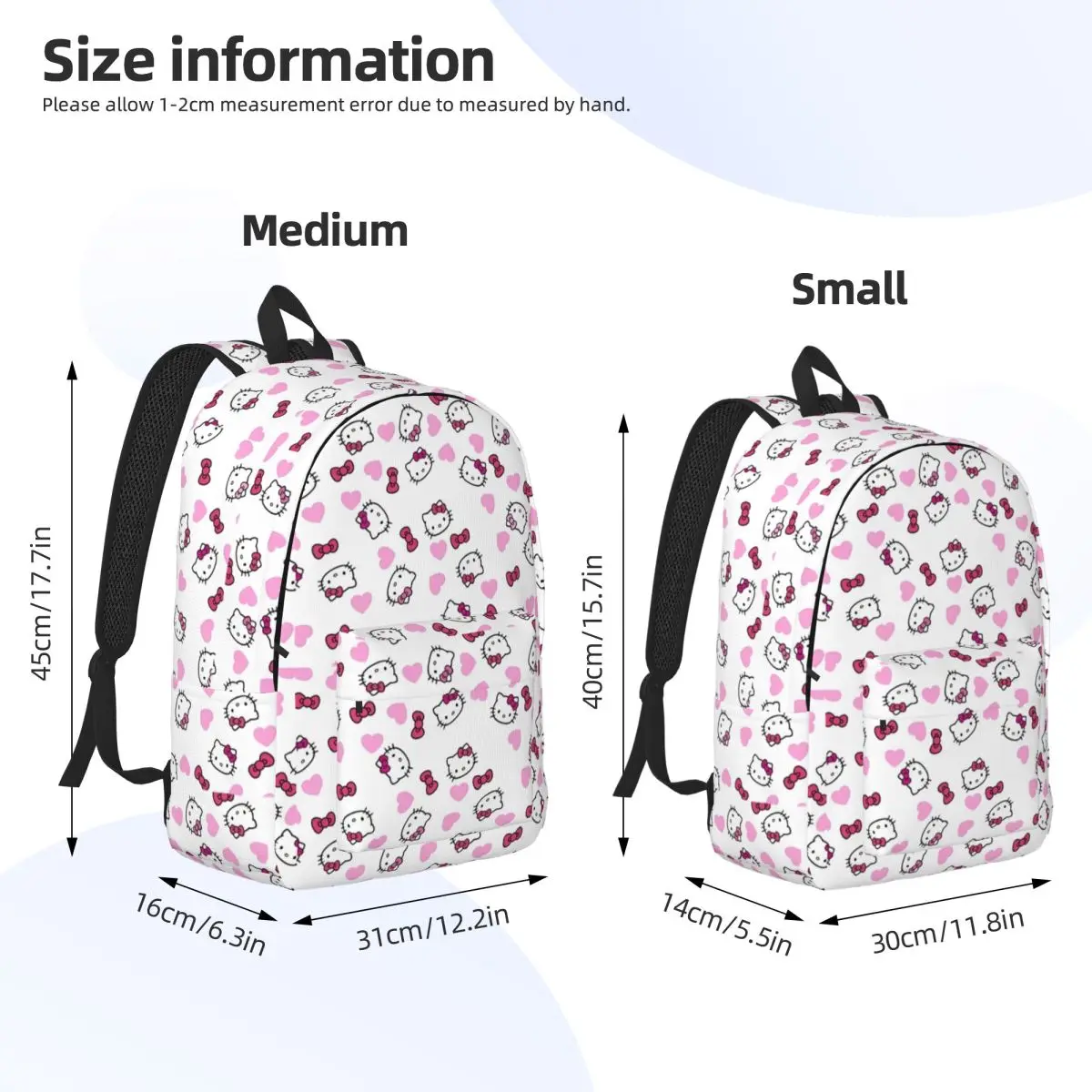 Hello Kitty Bows And Hearts Backpack for Kindergarten Primary School Student Book Bags Boy Girl Kids Daypack with Pocket