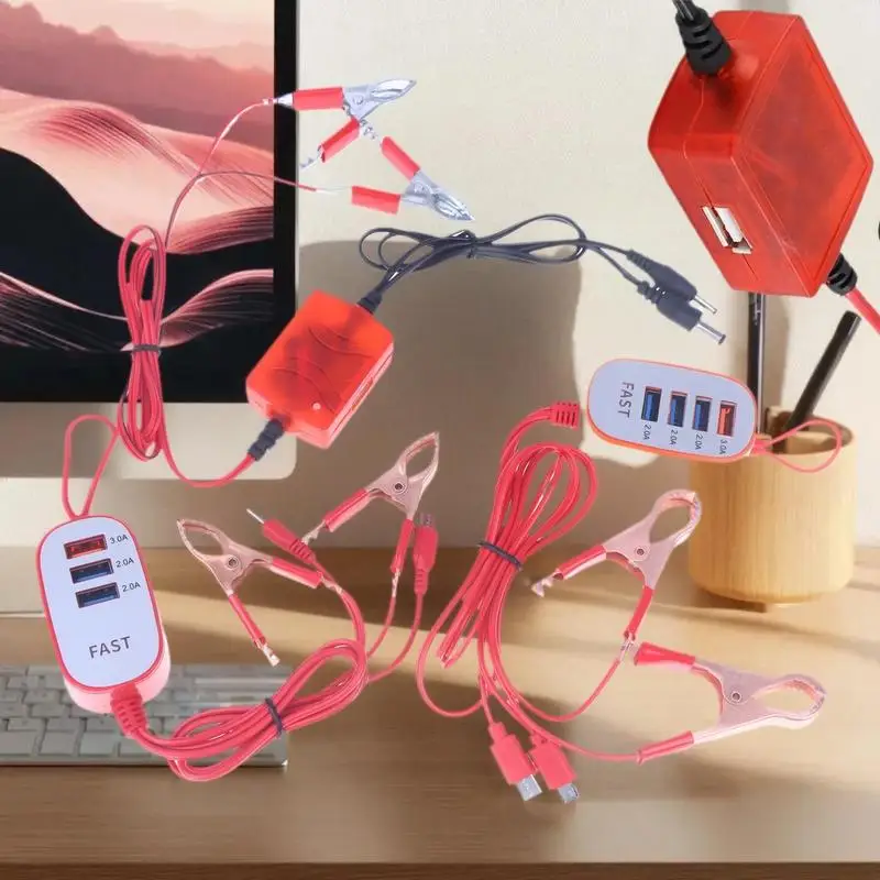 1Pcs Hanging Wire 3/4USB Clip Charger with Alligator Clip Dual Outlet EV Battery Charging Device