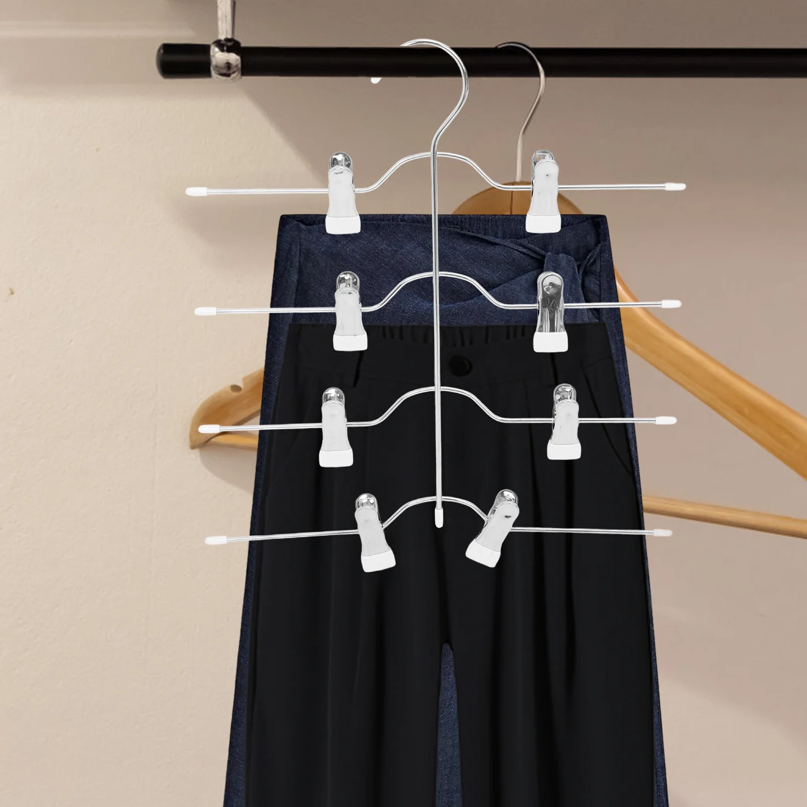

4Pcs Skirt Hangers Solid Pants Hangers Clips Multi-Layer Rotatable Space Saving Clothes Organizer Closet Storage Rack