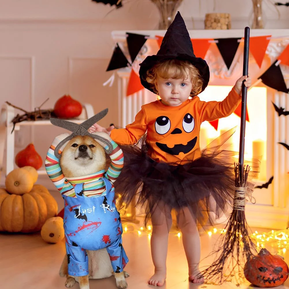 Kostum anjing Halloween, kostum Cosplay berdandan, kostum Chihuahua Bulldog, Overall, pakaian baru untuk anjing kecil sedang