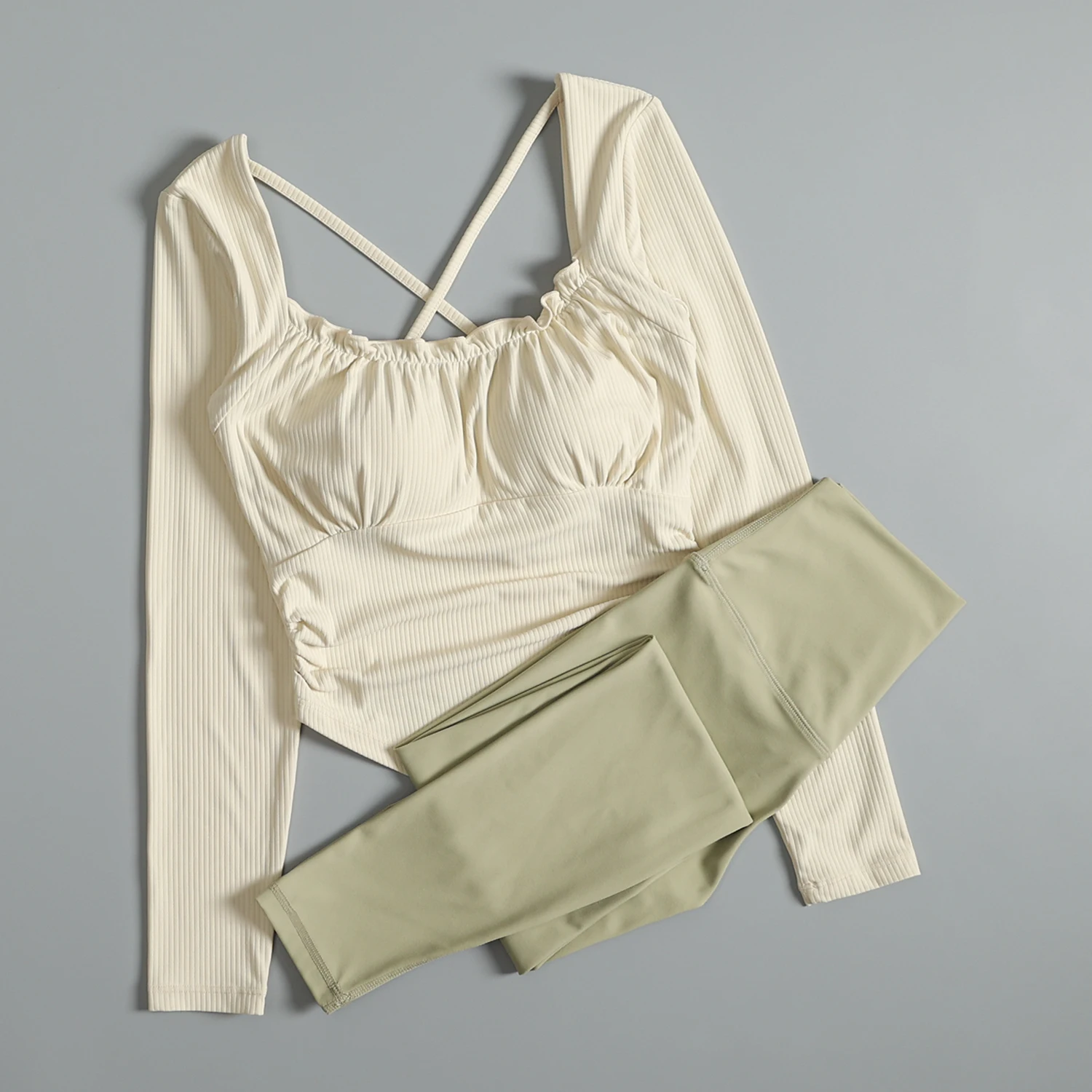 秋の女性向け高級フィットネスウェア、スリムフィットのピラティス・ヨガウェア、ヌードカラーのハイウエストランニングスポーツパンツ