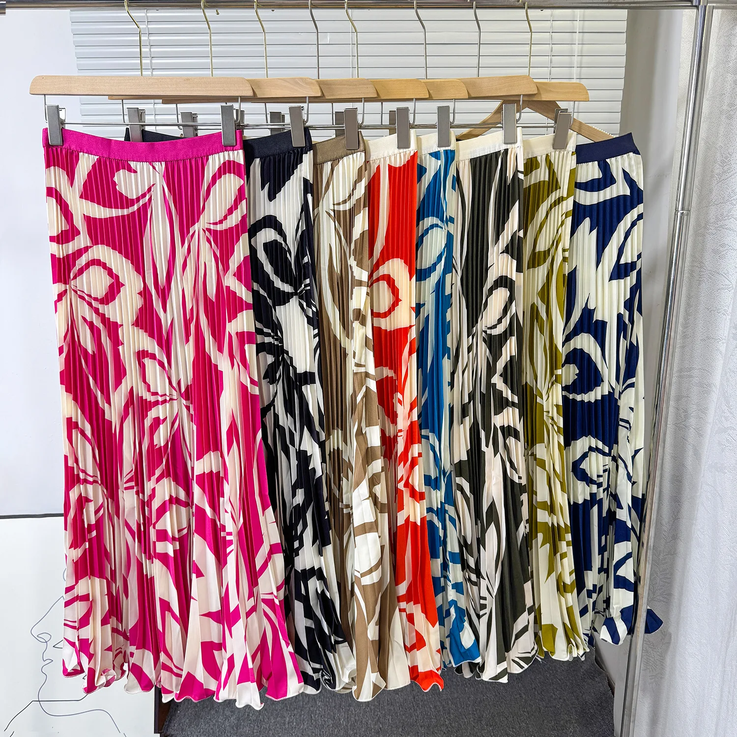 

Skirts Women Mid Length Skirt Slim Fit A Line Elastic Waist Pleated Print Floral Elegant Splice Y2k Streetwear Work Spring 2026