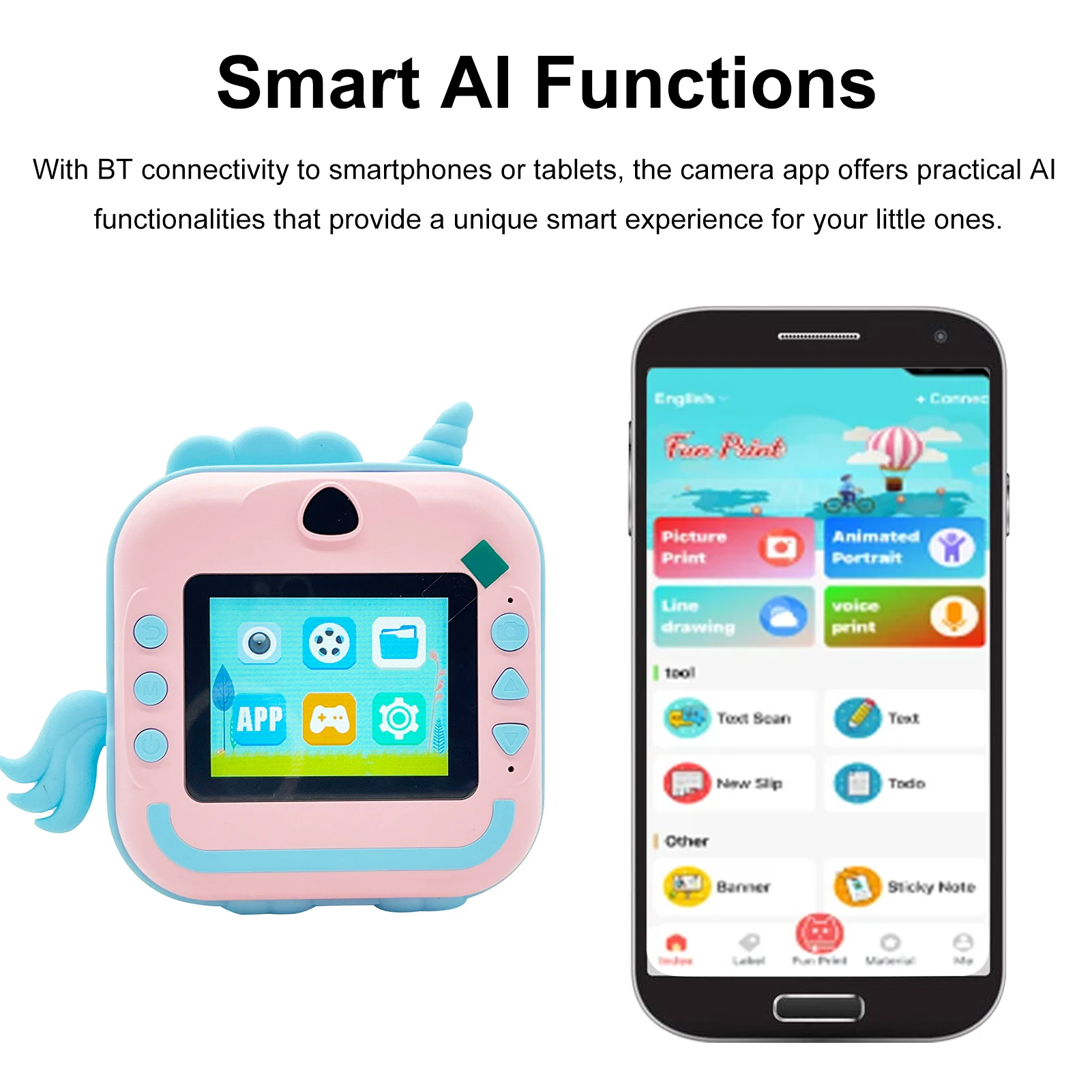 كاميرا أطفال كاميرا طباعة فورية 2.4 بوصة HD كاميرا فيديو رقمية للأطفال مع دعم تطبيق ورق الطباعة لعمر 3-14 سنة #3
