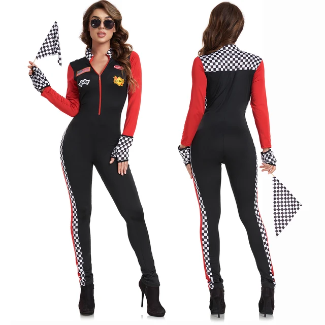 Cosplay seksowny kierowca samochodu wyścigowego kostiumy na Halloween kobiety seksowny kombinezon wyścigowy z długimi rękawami Racer dziewczyna jednolite kostium cheerleaderki