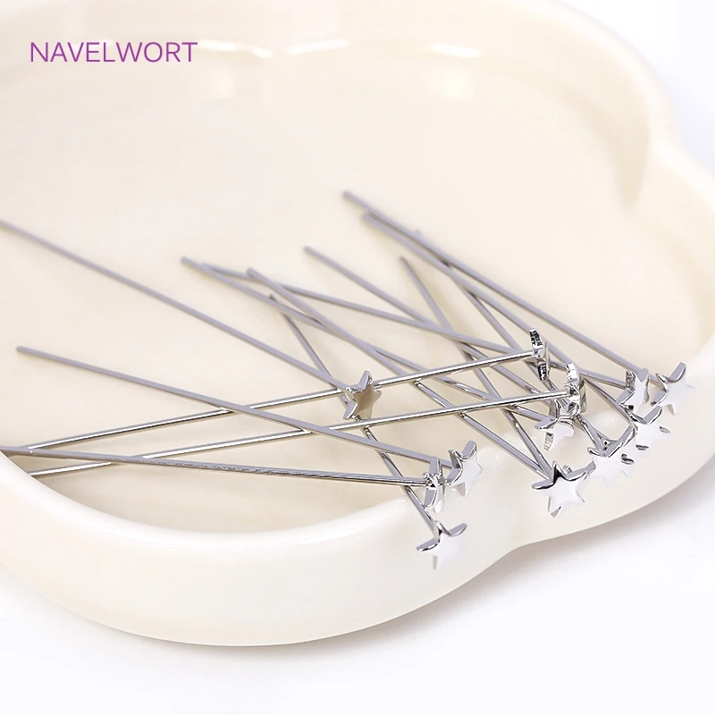 10/20/30Pcs 0.7mm*50mm 18K Gold Plated Heart/Star Shaped Flat Pin For Beads，For DIY Jewellery Making High Quality Pin Wholesale