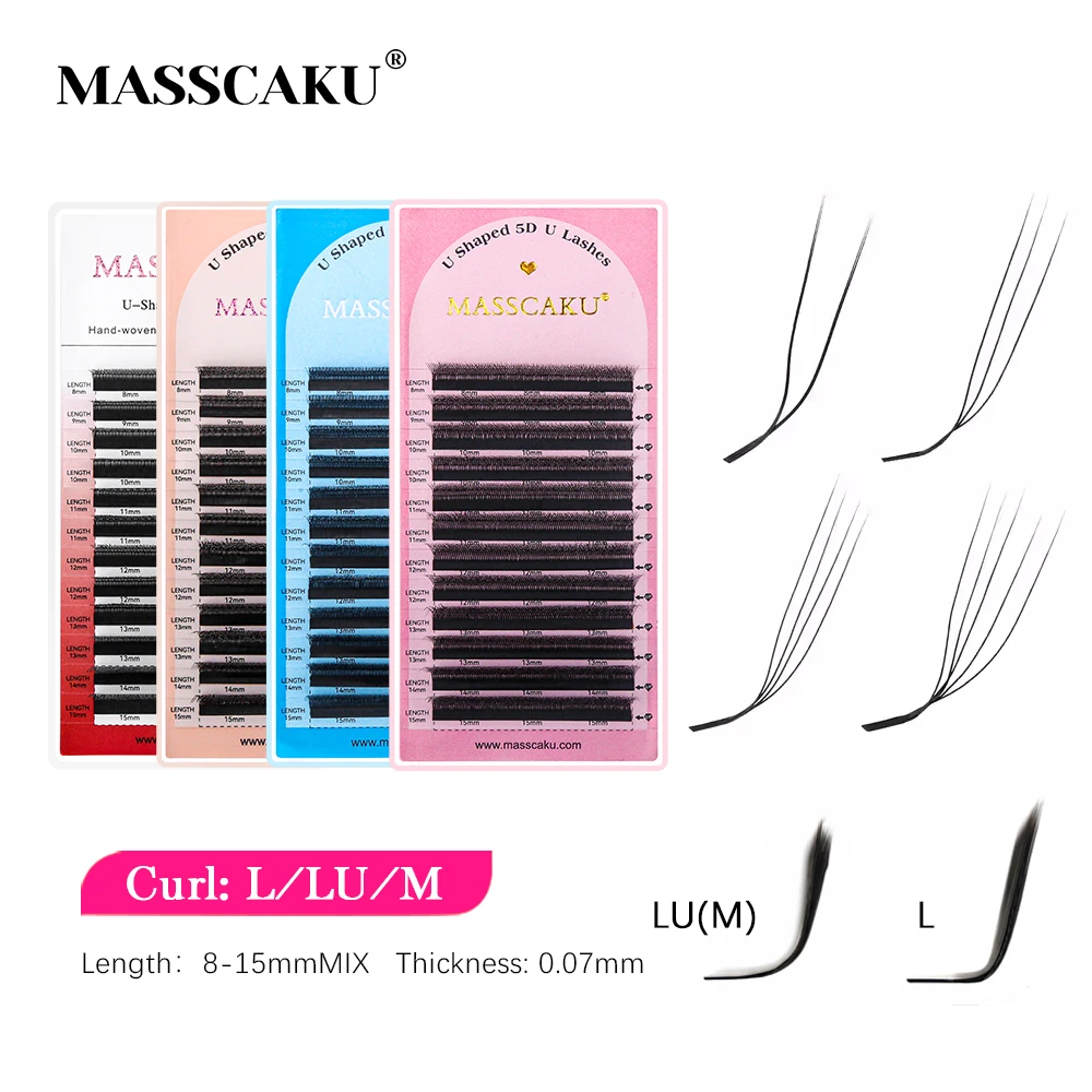 MASSCAKU U-förmige L/LU/M 8–15 mm Mix-Länge, neuer Stil, individuelle falsche Wimpern, hochwertige handgefertigte Wimpern für Make-up-Tools