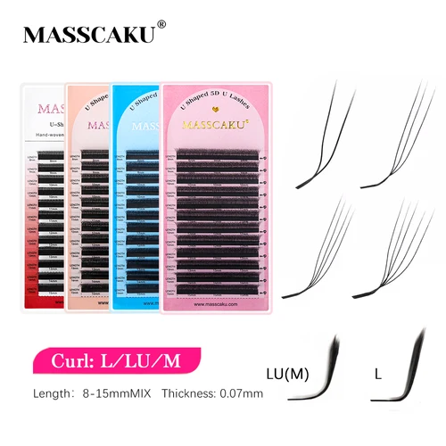MASSCAKU en forma de U L/LU/M 8-15mm longitud mixta nuevo estilo pestañas postizas individuales pestañas hechas a mano de alta calidad para herramientas de maquillaje