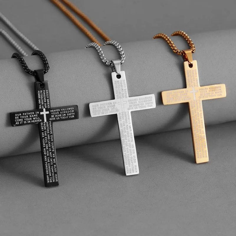 Nouveau Collier Pendentif Croix de Jésus Bible Hip Hop en Acier Inoxydable pour Hommes et Femmes, Bijou Religieux Rétro de Prière
