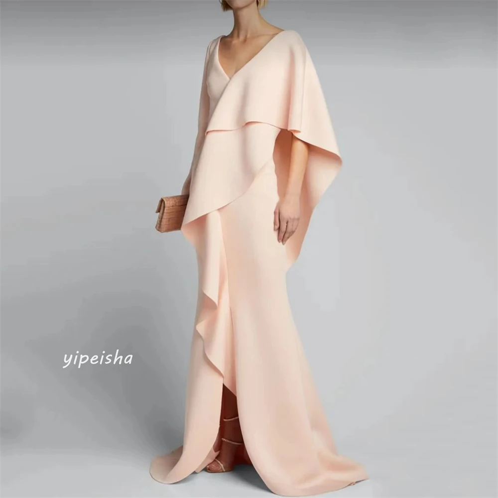 Customized Customized Evening Chiffon Ruched Cocktail Party A-line V-neck Bespoke Occasion Gown Long Dresses