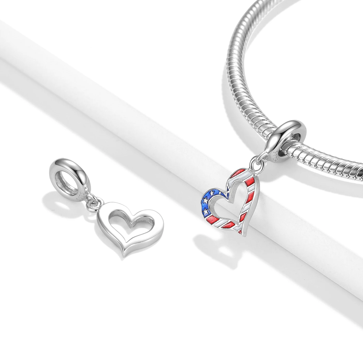 925 Sterling Silver American Flag Style Blue Color Donut Cola Bottle Five Point Star Bead ciondolo Charms per le donne braccialetto fai da te