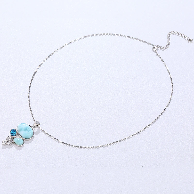 Candy Color 925 Sterling Silver Jewelry Gift Classic Pendant Necklace Natural Precious Larimar Retro Woman Contracted Style