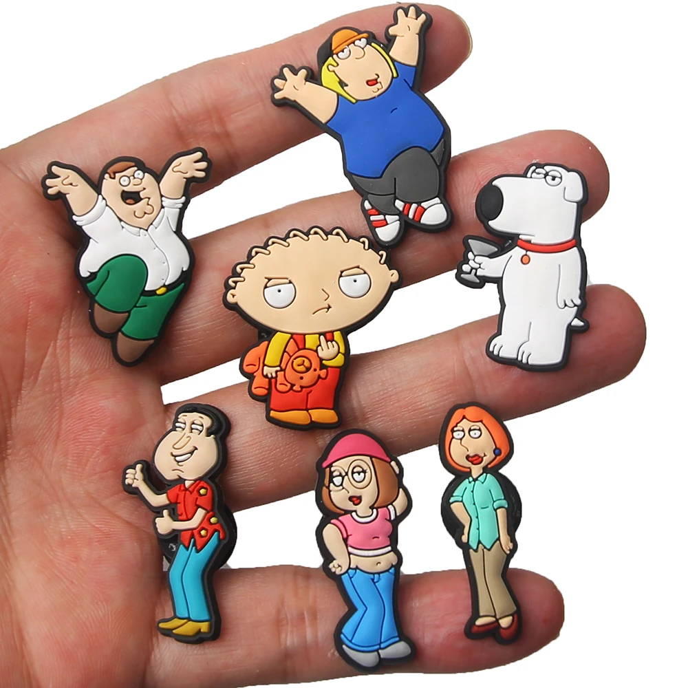 1-7pcs Family boys Cartoon Shoe Charms Accessories Children Shoe Decorations Fit Wristband Classic Clog Charms Party Present