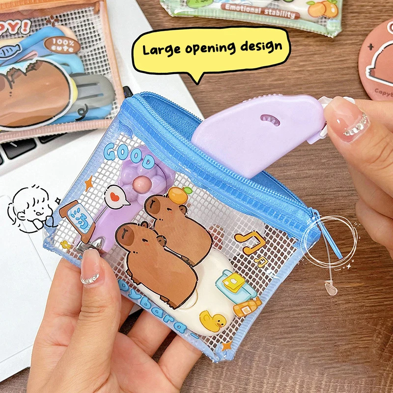 Dompet koin Capybara PVC kartun, dompet lucu portabel tahan air Mini tas penyimpanan pengatur Earphone kunci untuk hadiah anak-anak