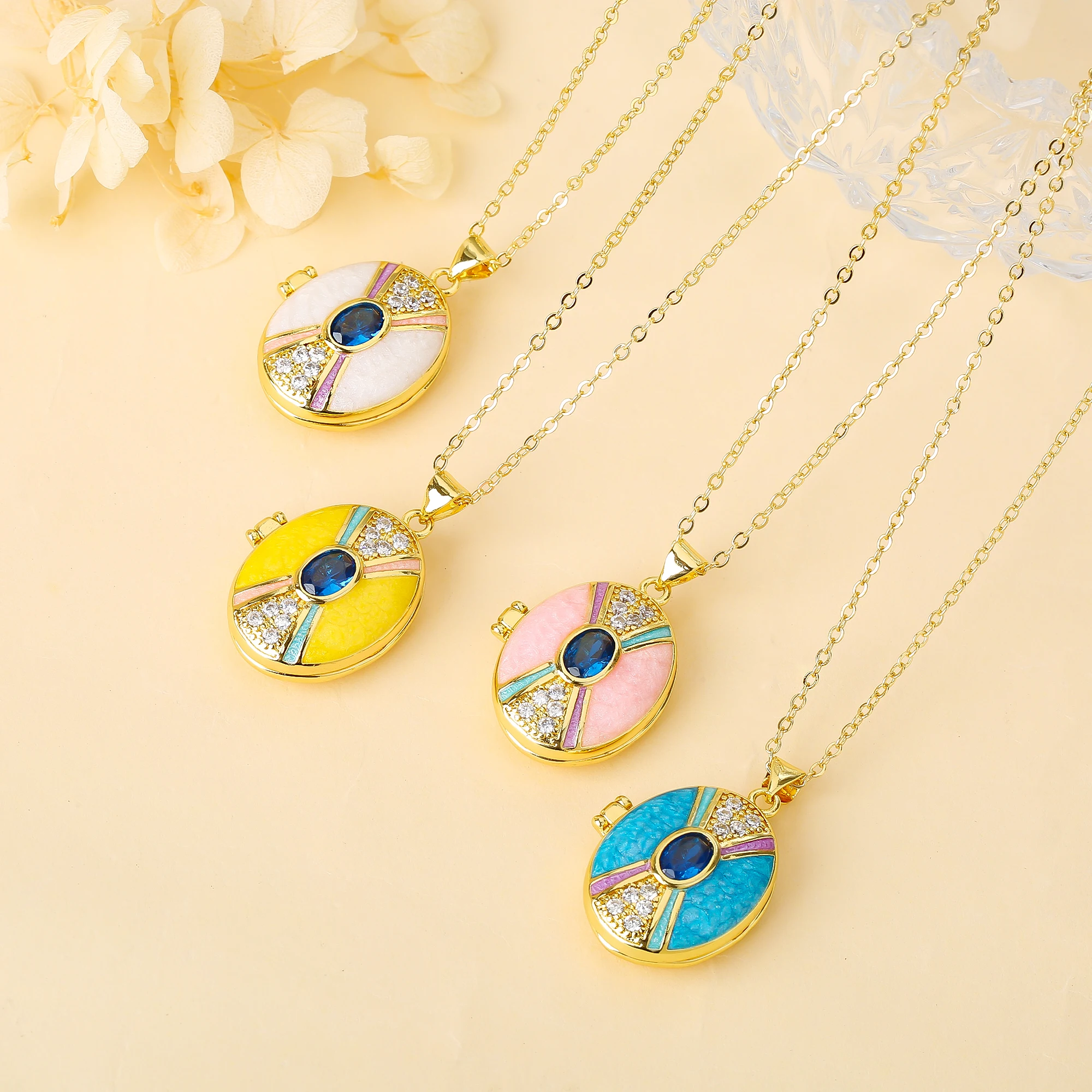 Leicht Luxuriöser Emaille-Blaue-Kristall-Bilderrahmen-Anhänger Halskette für Damen und Mädchen Neue Mode Hochzeit Jubiläum Schmuck Geschenk