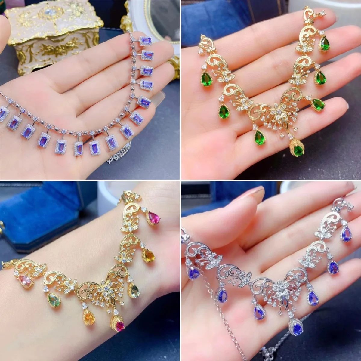 

FS Natural Tanzanite/Diopside Luxury Necklace S925 Pure Silver Fine Fashion Charm Weddings Jewelry for Wome MeiBaPJ Certificate