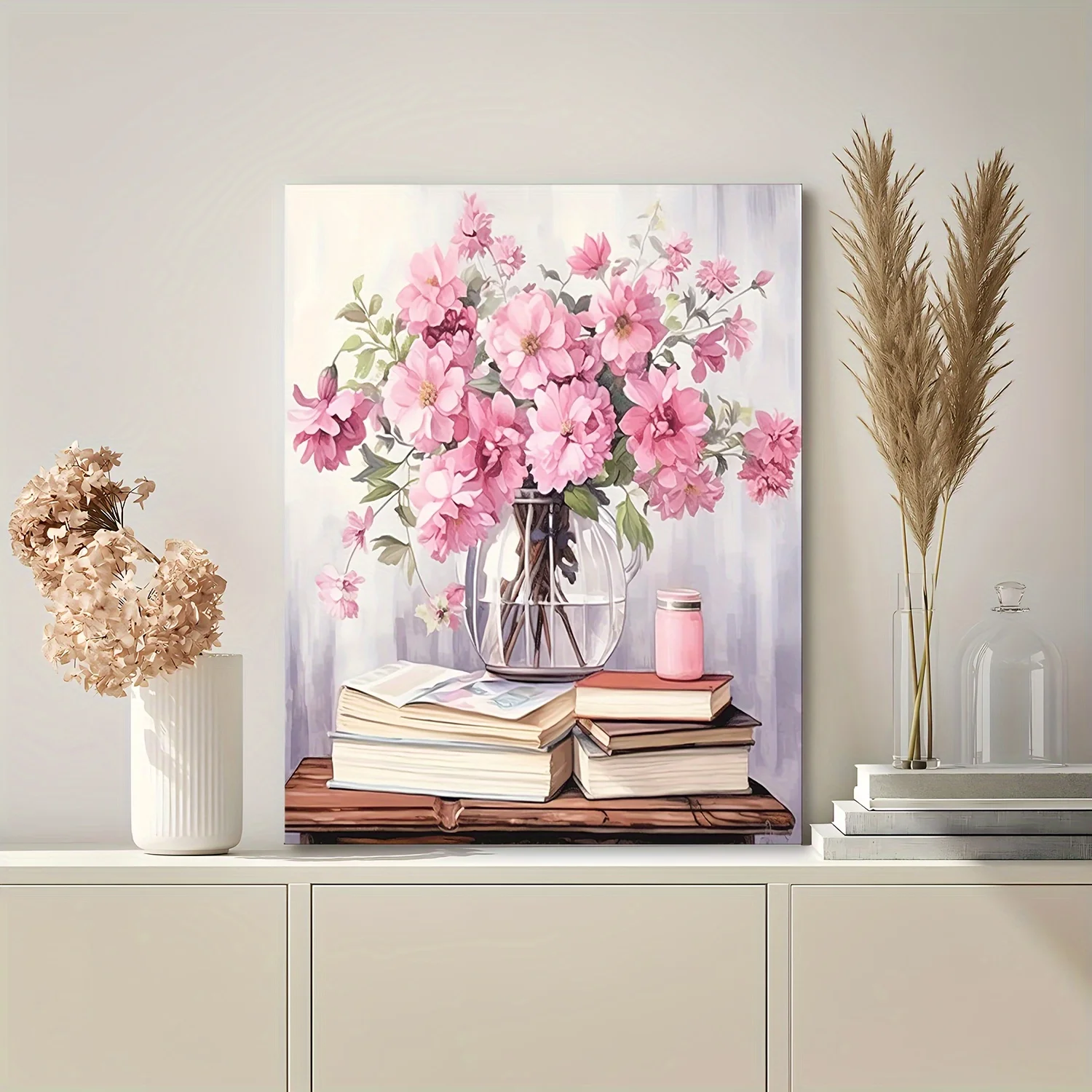 فن قماش زهري وردي عتيق ساحر - ديكور حائط مؤطر لغرفة المعيشة وغرفة النوم والمطبخ | هدية مثالية | 11.8 "× 15.7" #3