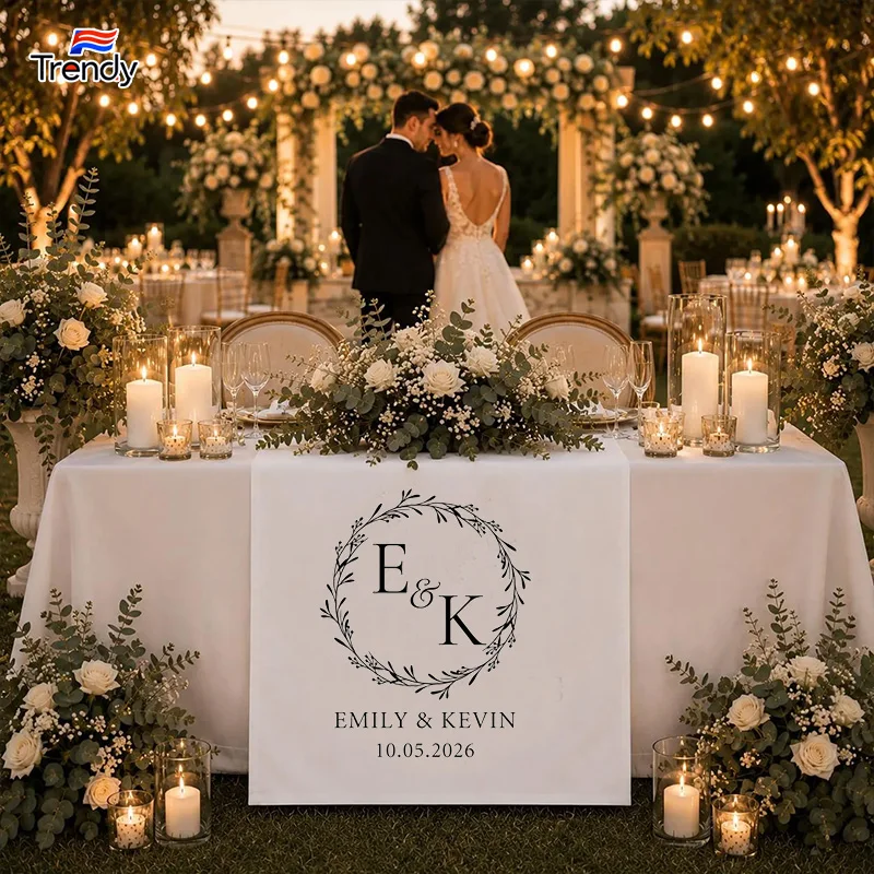 Custom Wedding Table Runner Personalized Name Bridal Shower Tablecloth Decor Cocktail Engagement Personalized Anniversary Gift