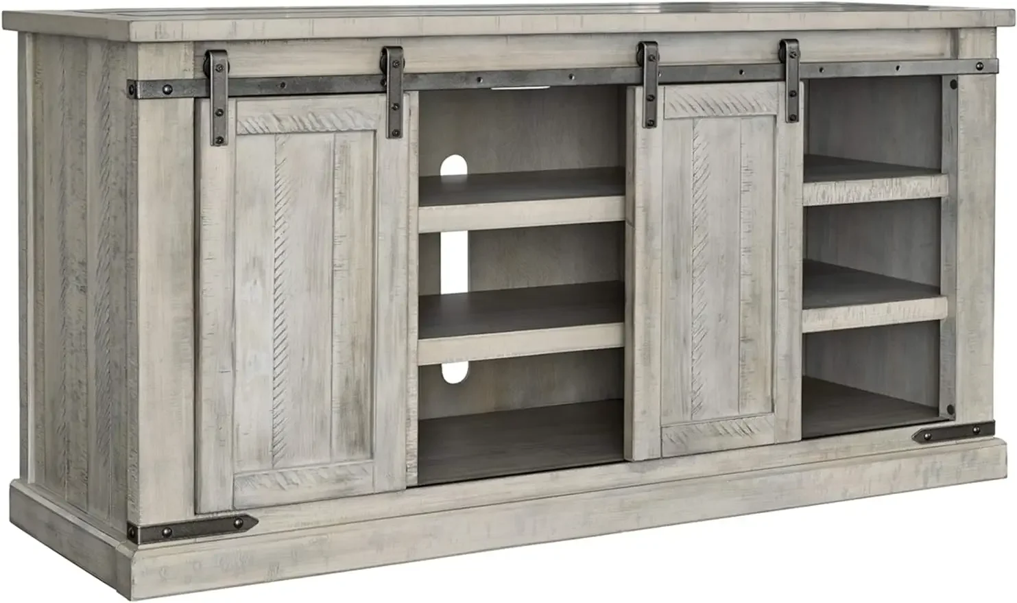 

Ashley Carynhurst Modern Farmhouse TV Stand Fits TVs up to 58", Sliding Barn Doors with Adjustable Storage