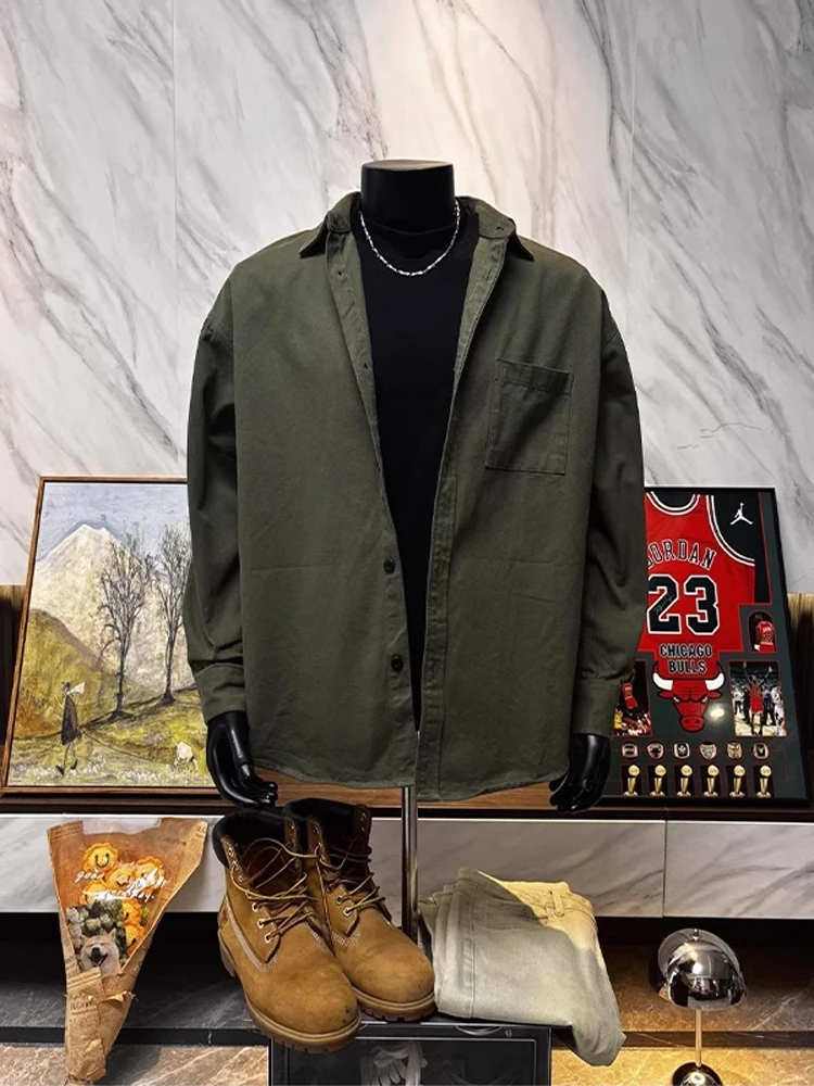 

Military een Pure Cotton irt Sle Jaet Мужская весенне-осенняя базовая верхняя одежда в американском стиле ретро Cleanfit Long Sve irt