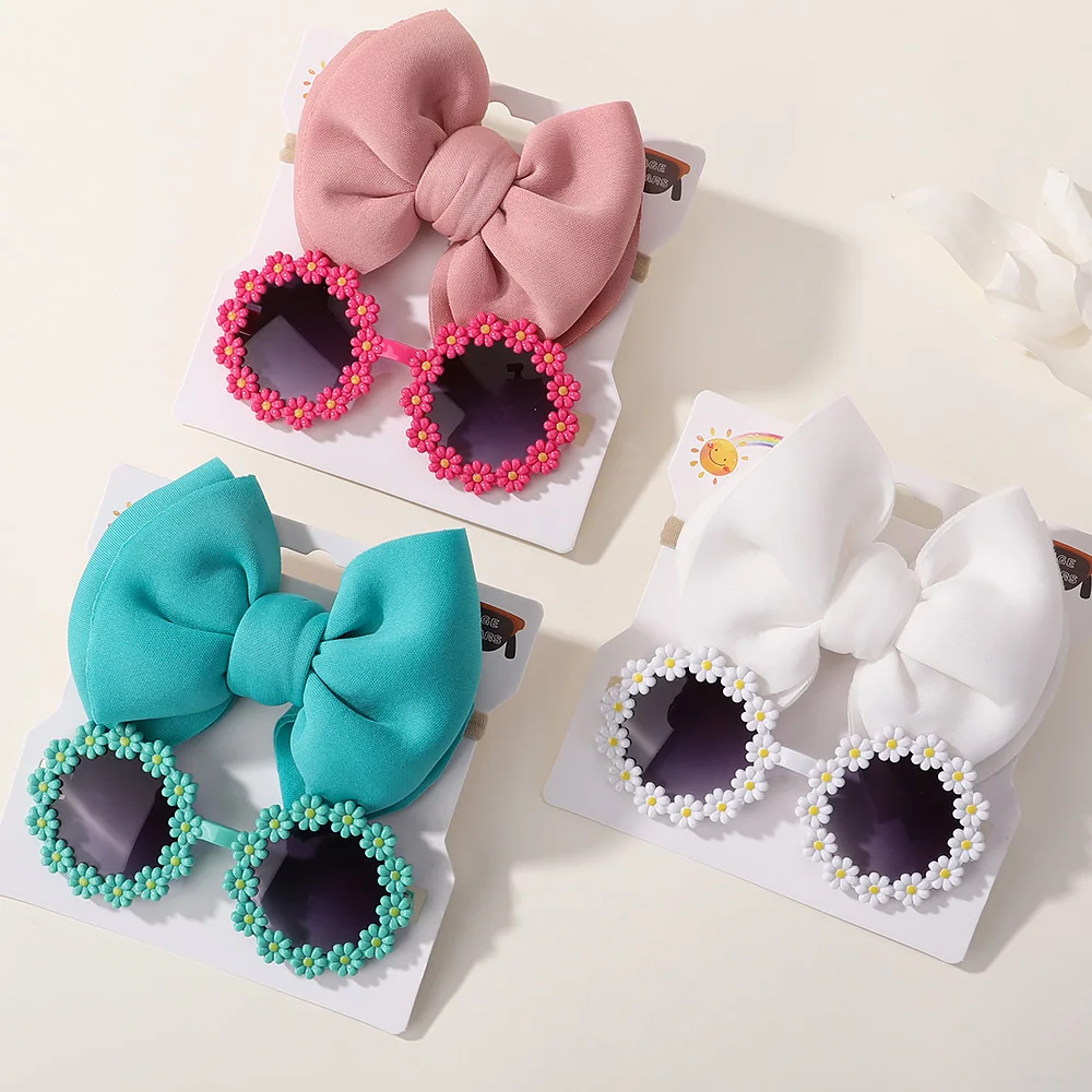 2 sztuk/zestaw dziecięce okulary przeciwsłoneczne na kemping z pałąkiem na głowę okulary dla dzieci elastyczny nylon Bohemia nadmorskie okulary przeciwsłoneczne nakrycia głowy z kokardką