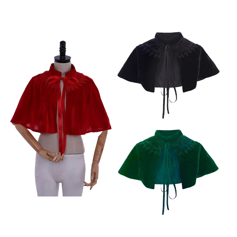 Mittelalterlicher Vintage-Samt-Umhang, Schal, viktorianisches Kleid, Renaissance, elegante Damen, kurzer Umhang, Halloween, Karneval, Anzug, Requisiten, Kostüm