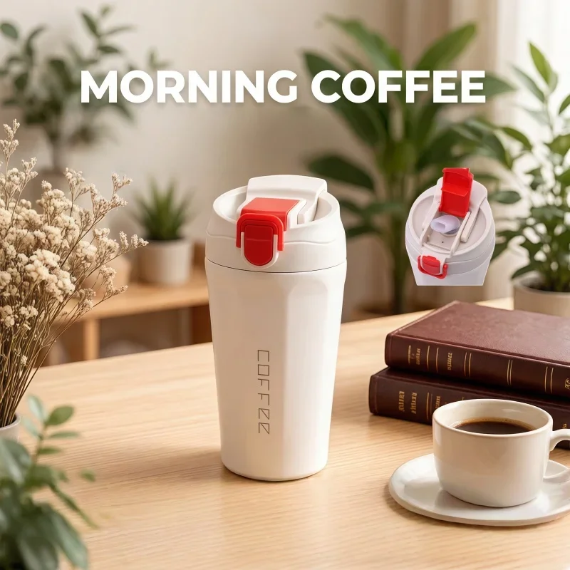410ml Vacuum Insulated Coffee Tumbler,Stainless Steel Travel Mug with One-Touch Flip Lid & Straw,  Hot/Iced Leakproof.bottle cup